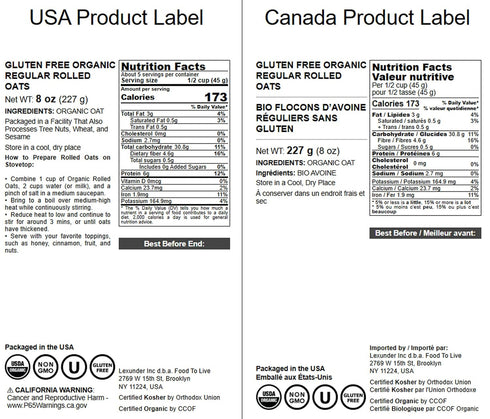 8 100% Food to Live Gluten Free Organic Regular Rolled Oats, Ounces Non-GMO, Old-Fashioned, Whole Grain, Vegan, Bulk.