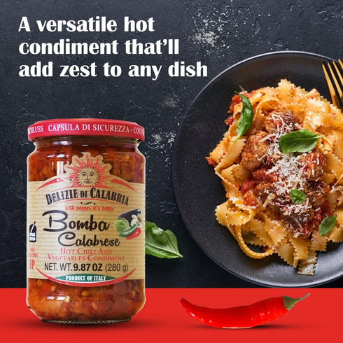 9.87 oz Bomba Calabrese Italian Hot Sauce Spread | Spicy Italian Seasoning Made with Authentic Calabrian Chili - Fiery