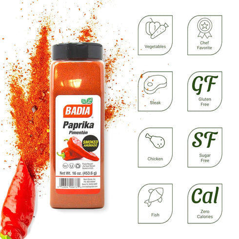 16 oz Badia Smoked Paprika, - Rich, Smoky Flavor for Cooking, Grilling & Seasoning, All-Natural Spice