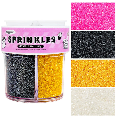 Edible Sanding Sugar Sprinkles, (Gold Black White Pink) 4 cell Edible Mix