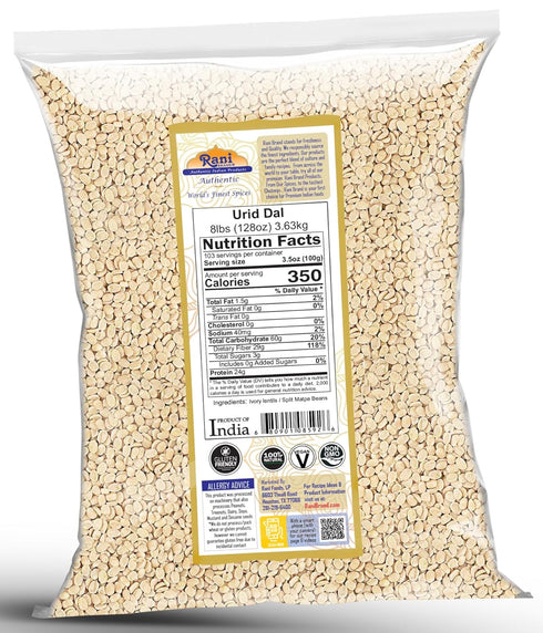 128oz (8lbs) 3.63kg Rani Urid/Urad Dal (Split Matpe Beans Skinless) Indian Lentils Bulk ~ All Natural | Gluten Friendly