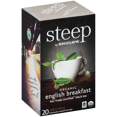 steep by Bigelow Organic English Breakfast Black Tea, Caffeinated, 20 Count (Pack