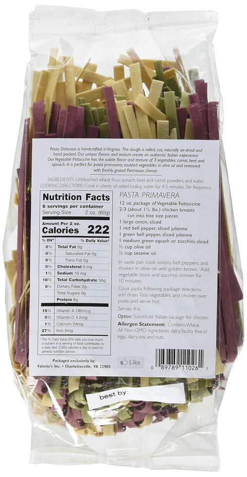 Pasta Deliziosa! Handcrafted Vegetable Fettuccine, 12 Ounce