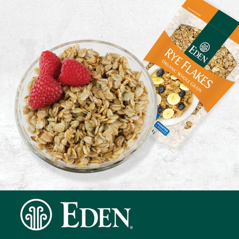 16 oz, 100% Eden Organic Rye Flakes, Toasted and Rolled, Whole Grain, Cereal, Hot or Cold