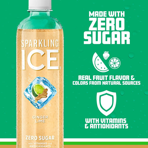 17 oz (Pack 12) Sparkling Ice, Ginger Lime Sparkling Water, Zero Sugar Flavored Water, with Vitamins and Antioxidants