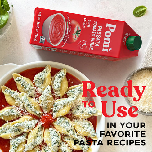26.46oz Pom Tomato Passata Carton - Creamy, Velvety Italian Tomato Puree with a Touch of Salt, No Additives