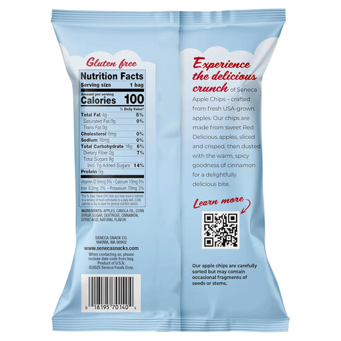 100% 0.7 (Pack 24) Seneca Cinnamon Apple Chips | Made from Fresh Apples | Red Delicious Apples | Yakima Valley Orchards
