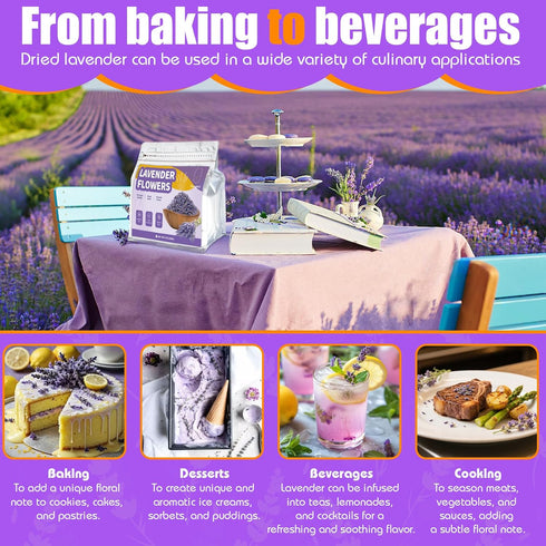 (8 oz) Dried Culinary Lavender Flowers - Food Grade Lavender Buds for Tea, Baking, Potpourri, Home Fragrance & Sachets