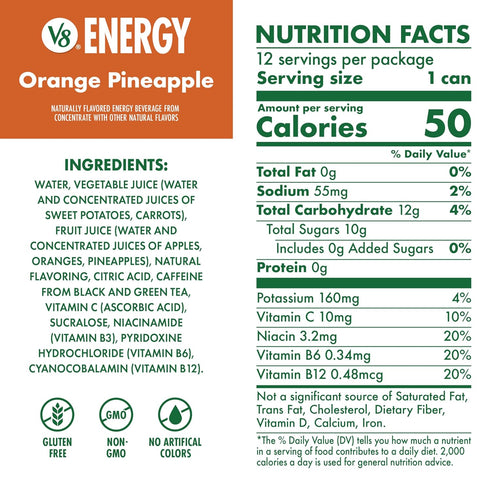 V8 8 oz (12 Pack) Energy Orange Pineapple Energy Drink, fl Can