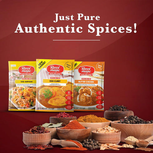 Pack 6 50g 2 Packs Rasoi Magic Non-Veg Zaika Assorted | Egg Curry, Butter Chicken, Veg Biryani Mix |Easy Cooking | No