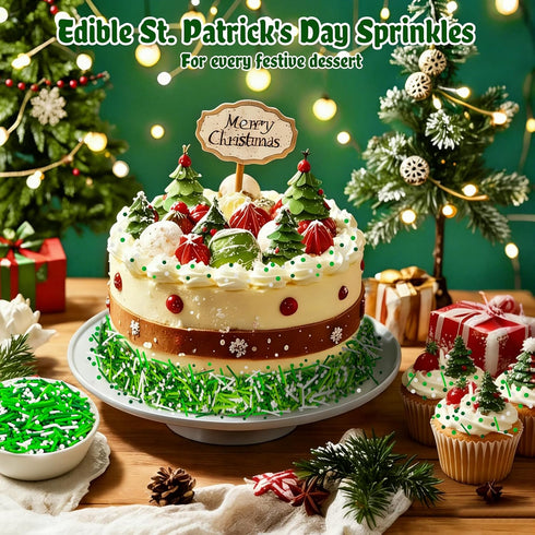 LEBERY 8 Oz Jimmies St. Patrick's Day Sprinkles Green Sprinkles for Cake Decorating White Green Mix Edible Mini Sugar