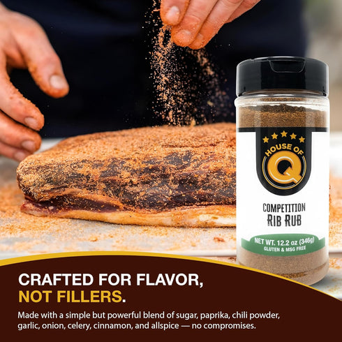 HOUSE OF Q 12.2 oz Competition Rib Rub Award-Winning BBQ Seasoning for Ribs, Pork, and Chicken Sweet & Savory Barbecue