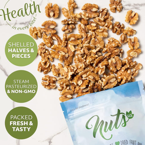 (80%) Packed (1 LB) NUTS U.S. California Walnuts | Shelled Halves and Pieces | Grown and in California | Non-GMO |