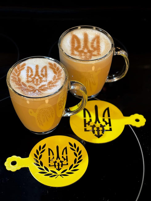 3D Kitchen Art Set of 2 Ukraine Stencils for Pancakes, Bread, Cappuccino, Hot Cocoa &