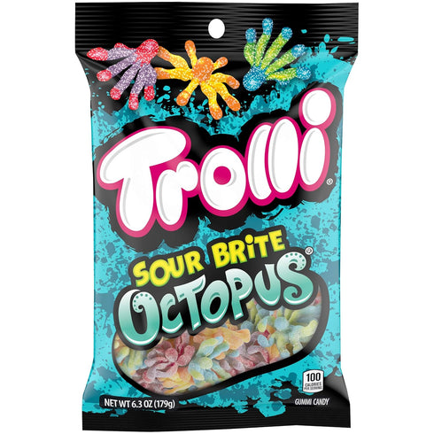 Gummy 6.3 (Pack 8) Trolli Sour Brite Octopus, Sour Candy, Ounce