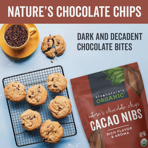 1 LB (454 Viva Naturals Organic Cacao Nibs, Unsweetened, g), Keto Friendly, Vegan, Non-GMO, Gluten-Free Chocolate Chip