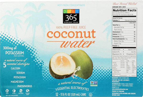 365 by Whole Foods Market , Coconut Water, 17.6 oz, (Pack Of 12)