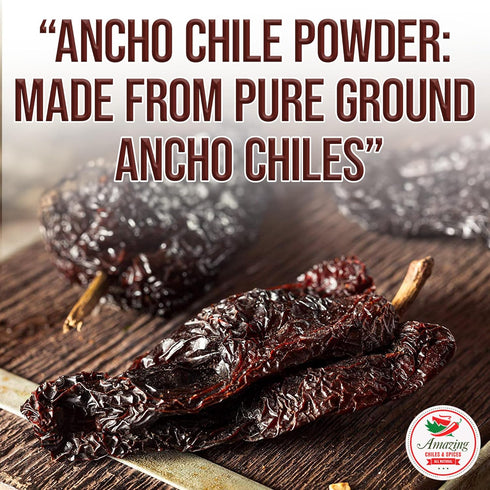 Ancho Chile Pepper Powder Ground (4oz), Natural and Premium, Great for Recipes Like Mexican Mole, Mild to Medium Heat