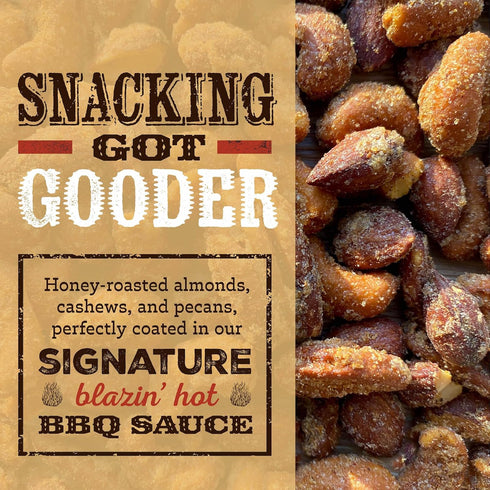 9 oz Rufus Teague Hot BBQ Honey Roasted Nuts Mix, Sweet & Spicy Almonds, Cashews & Pecans, Resealable Pouch (No