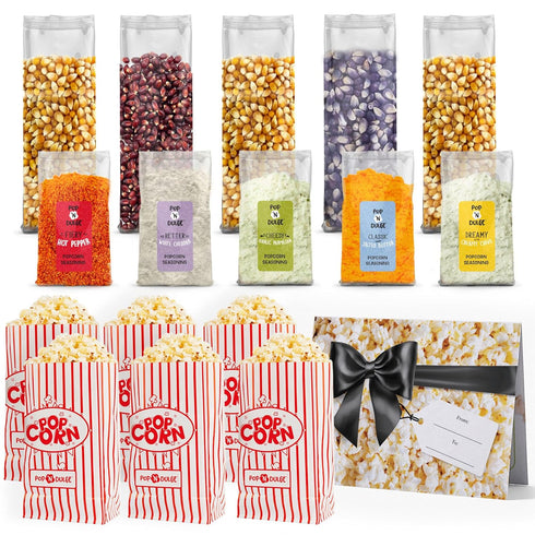 Popcorn Movie Night Supplies, 16 Pack Popcorn Kernels and Seasoning, Non-GMO Snacks, Gift Basket Idea