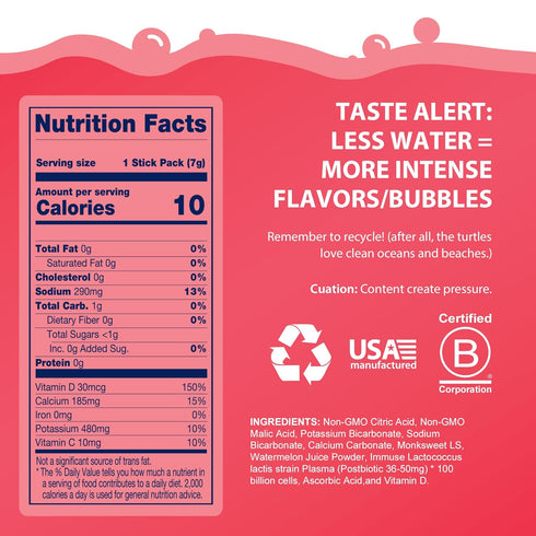 Packets (15ct) Bobelo Self-Carbonating Hydration - Watermelon Citrus Flavor | Low Calorie Electrolyte Drink Mix | Keto