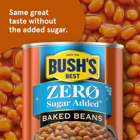 15.8 oz (Pack 12) BUSH'S BEST Canned Zero Sugar Baked Beans, Source Of Plant Based Protein and Fiber, Low Fat, Gluten