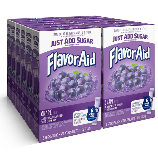 Flavor Aid Grape Unsweetened Drink Mix Pitcher Packets, 2 Quart (6 Sticks),