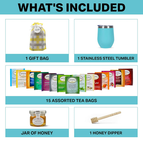Set Tea Gift for Women & Men Includes Assorted Teas, Elegant Mug & Honey (Teal)