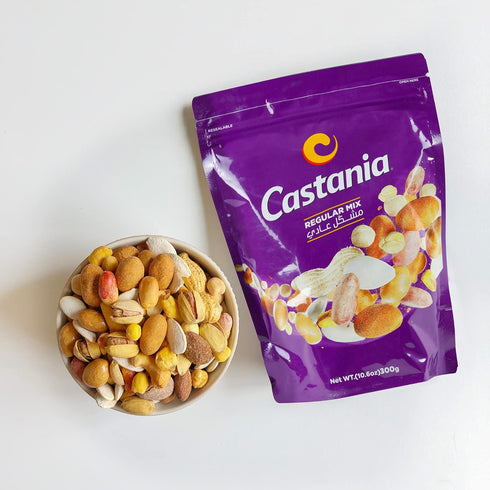 10.6oz (Pack 4) Castania Lebanese Mixed Nuts, Regular Mix with Peanuts, Pumpkin Seeds, Corn, and Chickpeas