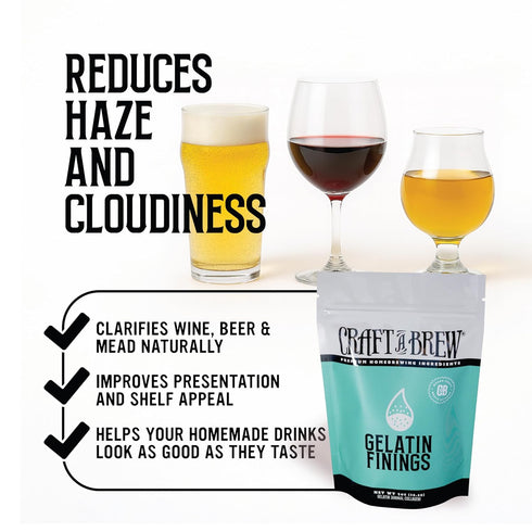 1 oz Package Craft A Brew - Gelatin Finings - For Wine & Beer Brewing - Reduces Haze & Cloudiness - Effective Clarifier