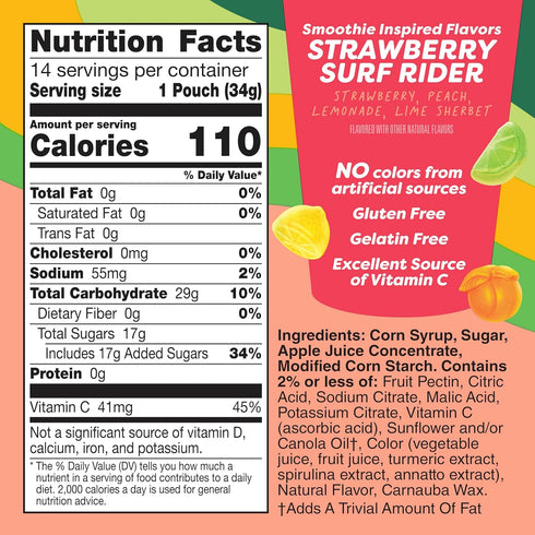 16.8 oz (14 Jamba Fruit Flavored Snacks, Strawberry Surf Rider, Smoothie Inspired Flavors, Gluten Free Snack, Pouches)