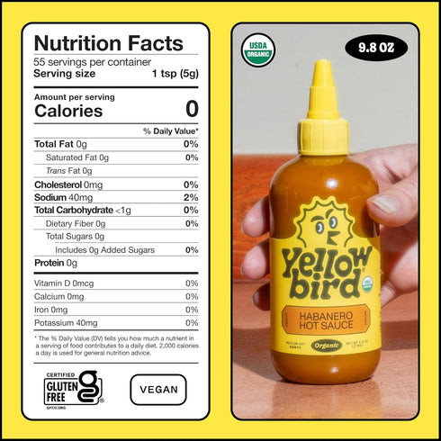 9.8 oz Organic Habanero Hot Sauce by Yellowbird - Organic Hot Sauce with Habanero Peppers, Garlic, Carrots