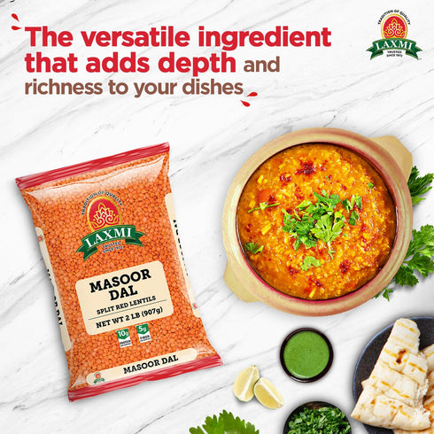 2lbs Laxmi Masoor Dal or Red Lentils, | Pure Masoor dal lentils | Premium split red lentils | A Natural source