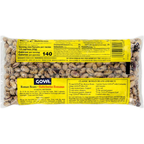 Pack 2 (16 oz Goya Dried Roman Beans, Creamy and Smooth Frijoles Romanos, Pantry Staple, of Bags)