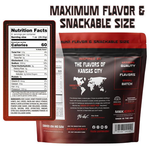(6.5oz) MaxJerky Kansas City Sweet Heat Beef Stick Bites - High Protein Meat Snack - Spicy Beef Jerky Tender Bites