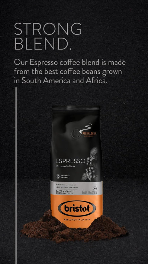 Bristot Espresso Cremoso Italiano Ground Coffee, Medium Roast, 8.8oz (250g) Bag
