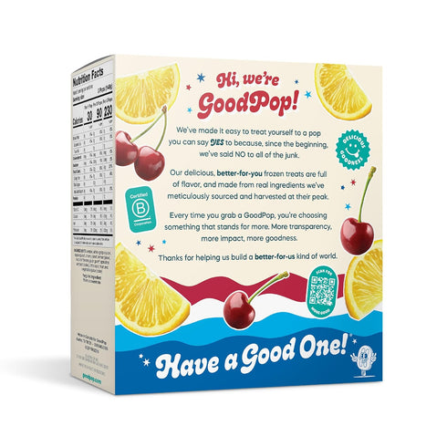 100% 8 Count GoodPop - Organic Cherry N' Lemonade Assorted Freezer Pops - Fruit Juice, No Artifical Dyes or Flavors, No