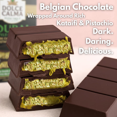 (100g 3.5oz) Dolce Calma Dubai Chocolate Bar Dark / Viral Authentic Handmade Belgian Chocolate with Turkish Pistachio