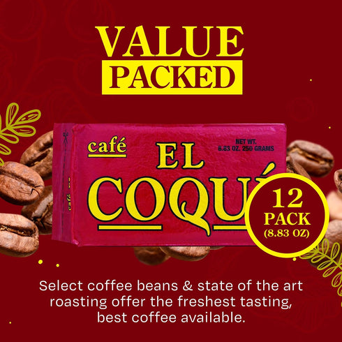 8.83 oz (12 pack) El Coqu Dark Roast Espresso Ground Coffee, Rich, Ground Coffee, Bulk Coffee, Authentic Puerto Rican