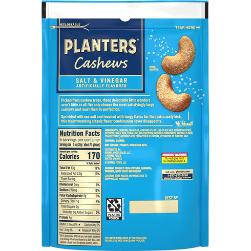 Packs Pack, 5 Oz 1 Pack PLANTERS Cashews Salt & Vinegar - Trail Mix Snack - Snacks, Snack Party Trail Mix, Bag