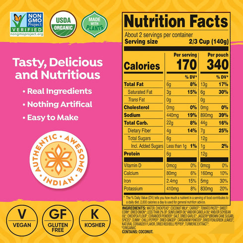 10 (Pack 6) Tasty Bite Organic Chickpea Tikka Masala, Ready to Eat, Microwavable Entre, Vegan, Ounce