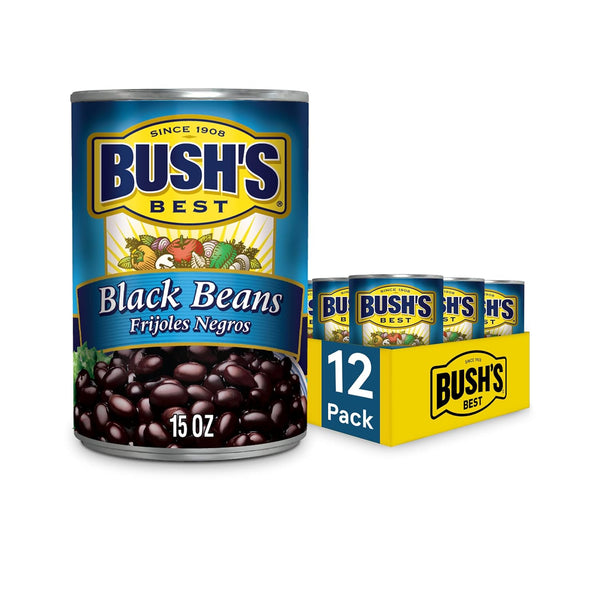 BUSH'S BEST 15 oz Canned Black Beans, Source of Plant Based Protein