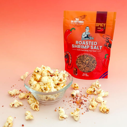 8 oz GrandpaKong Roasted Shrimp Salt (SPICY) Crispy Chili Shrimp Salt Seasoning, Extra Crunchy Umami Heat, Real Shrimp