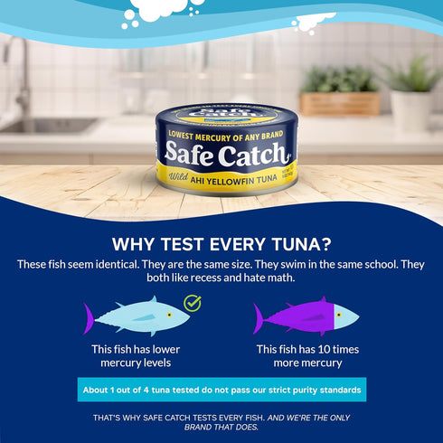 3, Pack 6 Safe Catch Wild Ahi Yellowfin Tuna Fish Canned, Wild Caught, Lowest Mercury, Lean Protein, Omega Gluten-Free