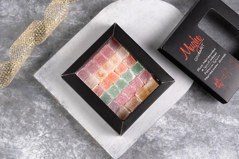 Mughe Gourmet Turkish Delight Candy Gift Box - 7oz/200g - Halal, Vegan Lokum Fruit Flavors for Special Occasions