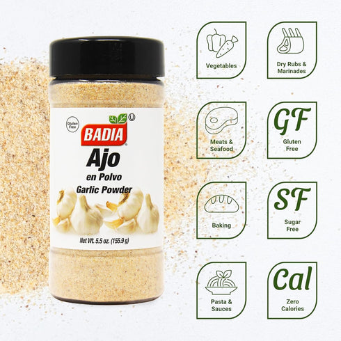 5.5 oz Badia Garlic Powder, Premium Garlic Powder for Cooking, Seasoning & Spice Blends, Freshly Ground and Flavorful