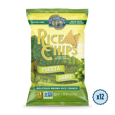 6 oz (Pack 12), Lundberg Rice Chips, Fiesta Lime, of Gluten-Free, Made with Organic Grains