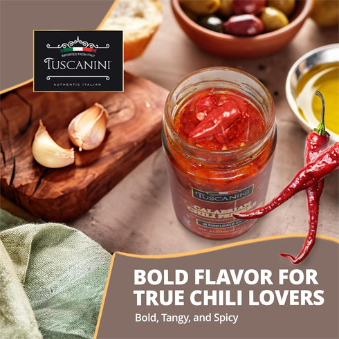 9.2oz (4 Pack) Tuscanini Italian Whole Calabrian Chili Peppers In Oil, | Beautifully Red and Long Peppers | Nothing