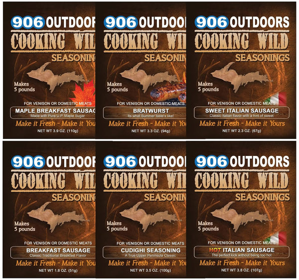 Cooking Wild Seasonings FRESH SAUSAGE Seasoning Variety 6 Pack, Seasons up to 30 pounds of