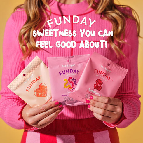 12 50g FUNDAY Sour Peach Hearts x Bags No Sugar Added Gluten-Free Sour Candy with Natural Flavors & Prebiotic Fiber